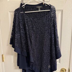 Navy Blue Sequined Pant Suit